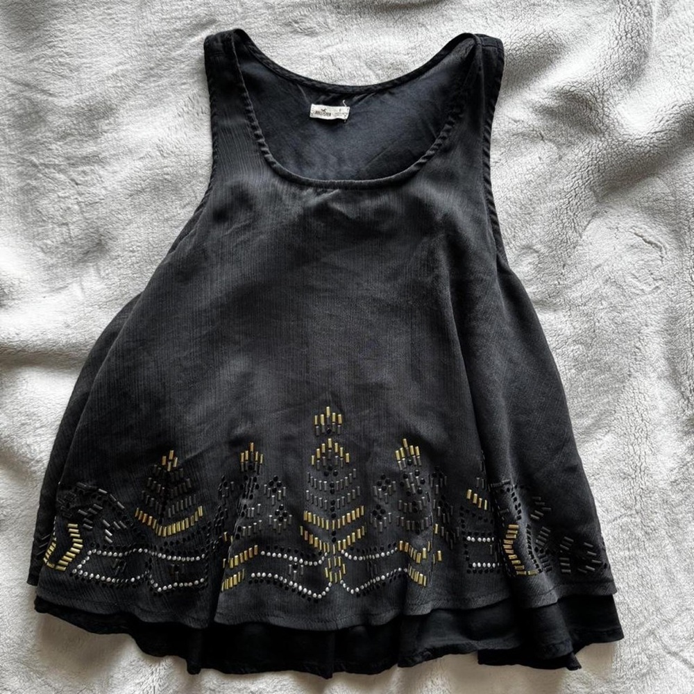 Hollister Black Tank with Gold Cutout Accent